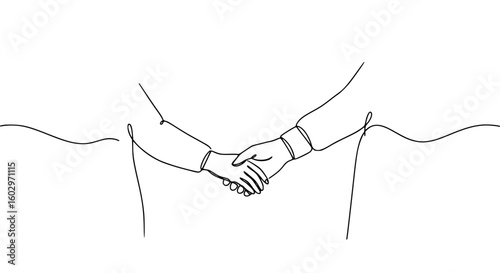 Two hands shaking in a minimalistic single line outline vector  