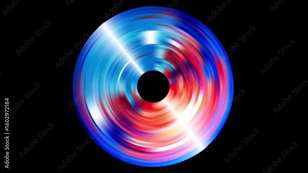 Colorful Glossy abstract vinyl disc CD animation loop. with vibrant swirling spinning gradient colors and light reflections. tech digital media, futuristic music poster