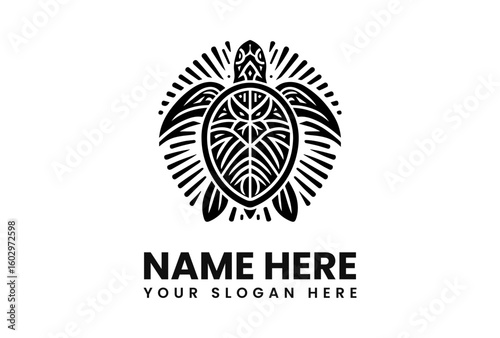Ornate Black and White Turtle Logo Design 1.