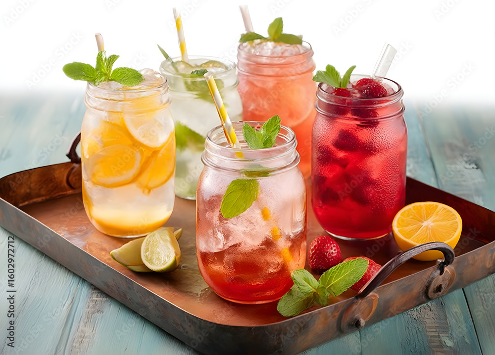 Fototapeta premium Refreshing summer drinks served on a tray