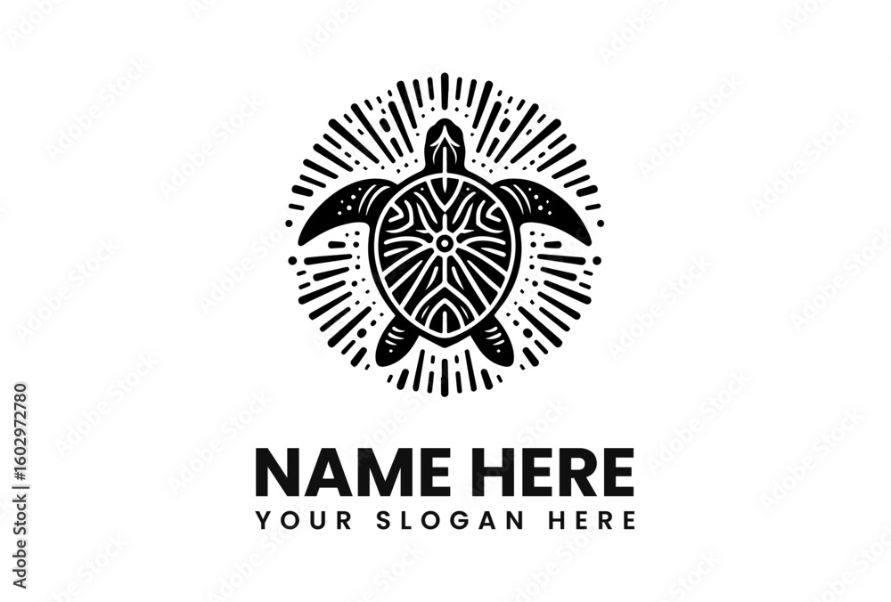 Fototapeta premium Ornate Black and White Turtle Logo Design.