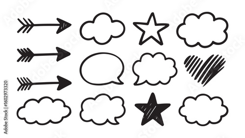 hand drawn vector illustration of a set of zodiac sign, Simple sketch style line arrow design with speech bubble