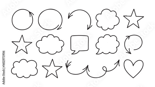 hand drawn vector illustration of a set of zodiac sign, Simple sketch style line arrow design with speech bubble