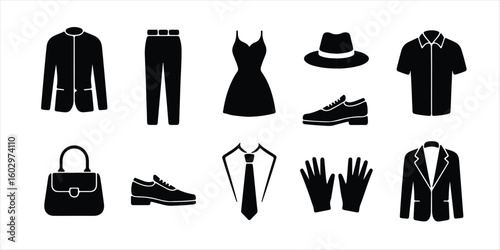 man and woman dress vector on white background. man women fashion silhouette vector icon set.