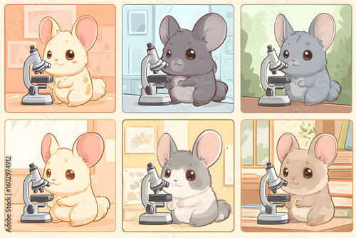 Adorable Chinchilla Illustrations with Microscope in Cute Style