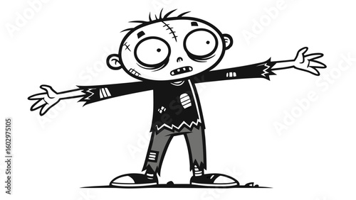 Cartoon zombie icon with stretched arms – Halloween outline vector
