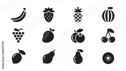 Vector illustration of a set of variety fruits icons, Vibrant assortment of fresh fruits illustration for design projects