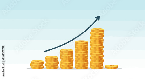 Financial Growth Concept Stacks of Coins with Ascending Arrow Illustration