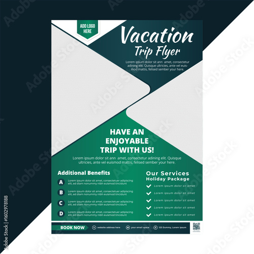 Modern travel package flyer template suitable for agencies offering group tours, custom vacation bundles, or holiday promotions, featuring editable vector elements and organized layout