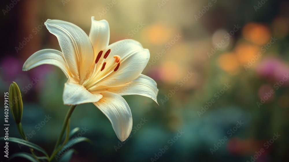 Fototapeta premium A stunning close-up of a beautiful, creamy white lily.