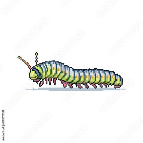 Pixel art green caterpillar side view