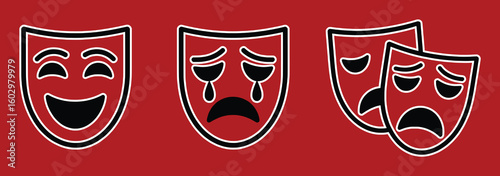 Comedy tragedy masks collection symbol set theater performance
