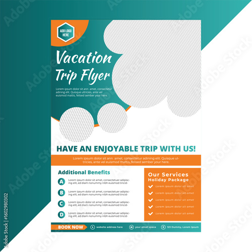 Modern travel package flyer template suitable for agencies offering group tours, custom vacation bundles, or holiday promotions, featuring editable vector elements and organized layout