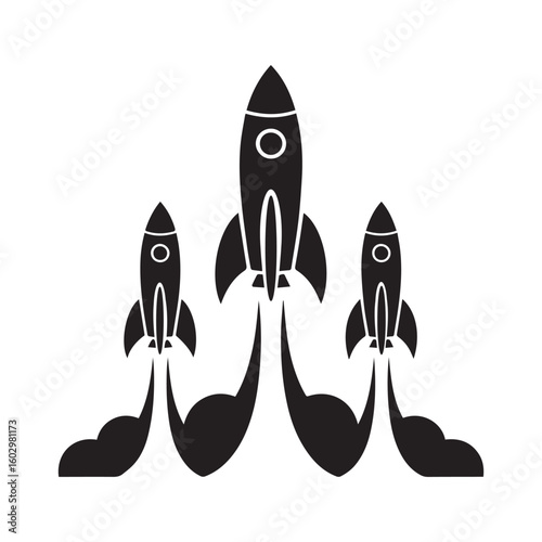 Space Rocket Launch Silhouette, Mission and Success Symbol