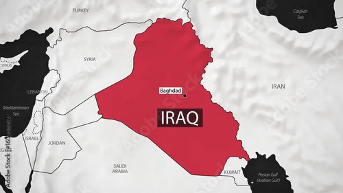 Iraq Map - Fast Zooming from World Map. Animated Motion Graphics Shape Map of the Iraq. 4K Resolution Stock Video for News, Vlogs etc.