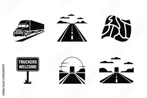 Trucking road journey transportation and welcome sign semi truck trailer