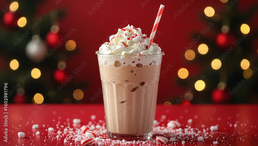 Indulge in festive cheer with a creamy peppermint mocha topped with whipped cream and candy canes, perfect for holiday celebrations. Indulge in festive cheer with a creamy peppermint mocha topped with whipped cream and candy canes, perfect for holiday celebrations.