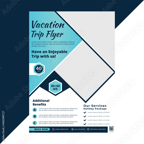 Exotic destination travel flyer template with a vibrant and modern layout, ideal for tropical getaways, luxury vacations, and international tour promotions in vector format