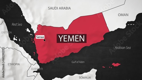 Yemen Map - Fast Zooming from World Map. Animated Motion Graphics Shape Map of the Yemen. 4K Resolution Stock Video for News, Vlogs etc.