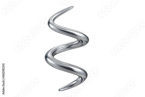 Rotating chrome spiral shape on transparent background, perfect for design projects related to technology, innovation, and modern aesthetics