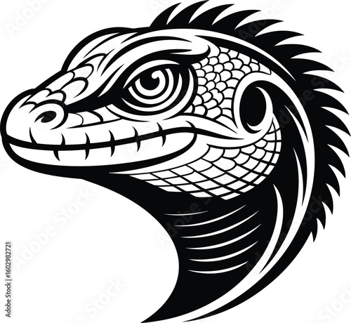 Detailed illustration of an iguana head isolated on white background