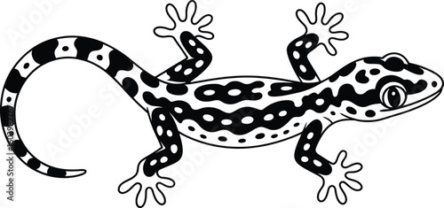Black and white spotted gecko illustration isolated on white background
