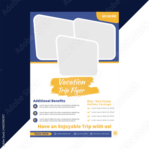 Beach vacation flyer template with tropical vibes, ideal for promoting summer holidays, seaside getaways, or resort packages with editable vector-based design