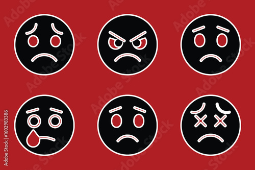 Sad angry crying and dizzy faces collection vector