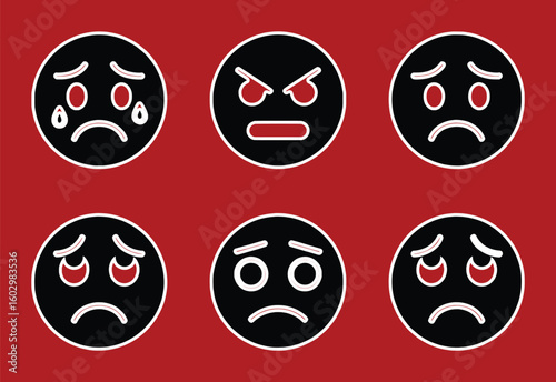Sad angry crying upset faces collection vector