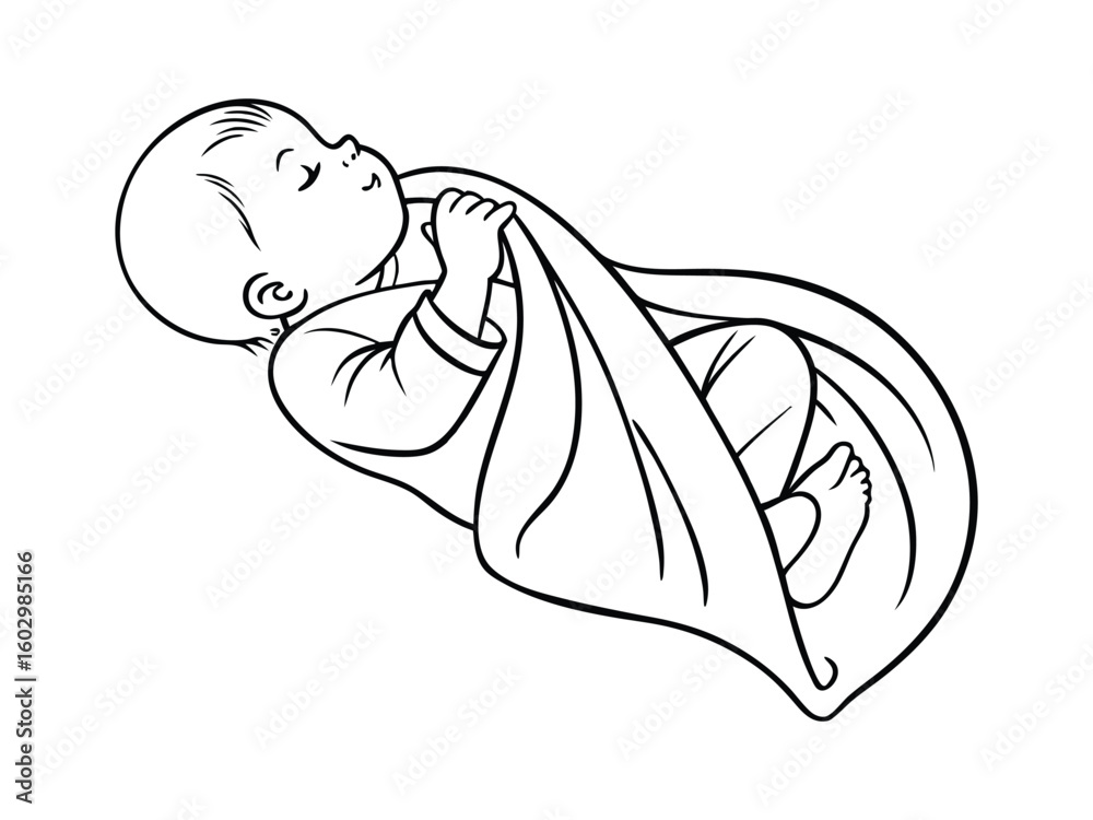 Obraz premium Sleeping Baby Silhouette Wrapped in Blanket on Pillow with Upward Gaze
