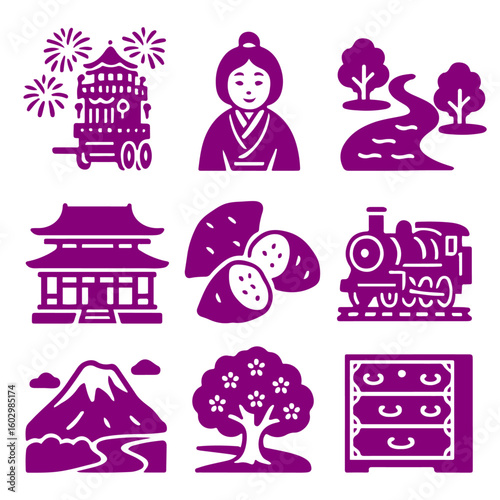 vector isolated purple color saitama traditional cultural symbols