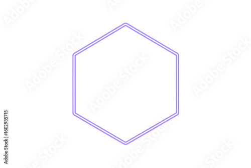 Glowing purple neon hexagon frame on transparent background, perfect for modern and futuristic designs