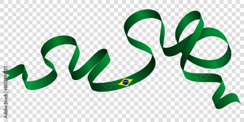 Brazilian flag ribbon. waving green brazil ribbon with isolated transparent background