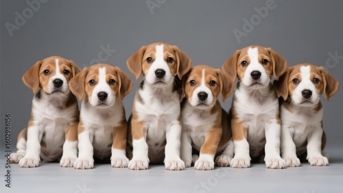 Six Adorable Beagle Puppies Sitting in a Row