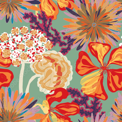Abstract fantasy psychedelic  vector seamless pattern wallpaper background