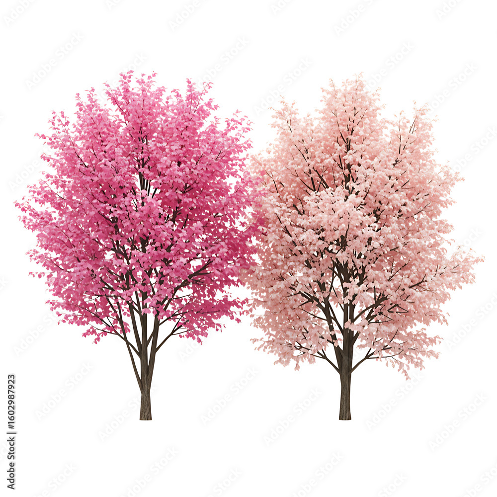 Fototapeta premium Two blooming cherry blossom trees isolated on transparent background
