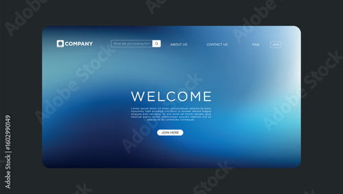 Clean modern website design welcomes new users with simple elegant layout and striking blue gradient background