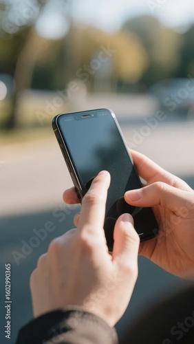 Person using a smartphone outdoors