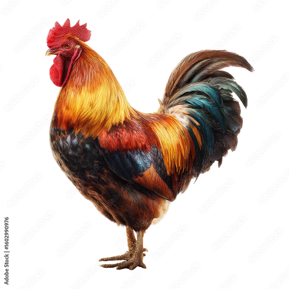 Fototapeta premium Rooster, vibrant plumage, profile view