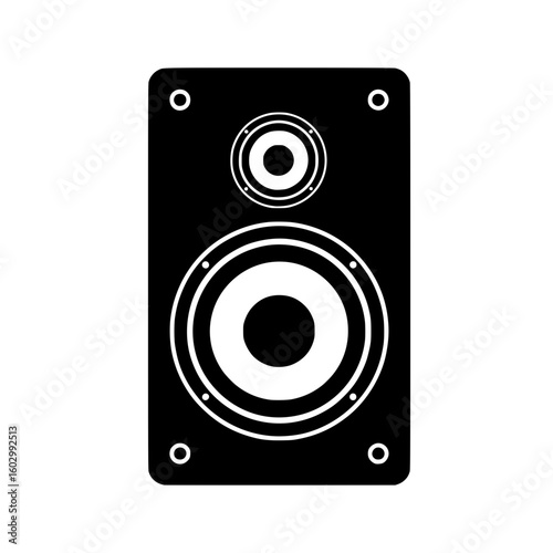 Black stereo speaker icon with two speakers isolated on white background suitable for music applications and audio websites