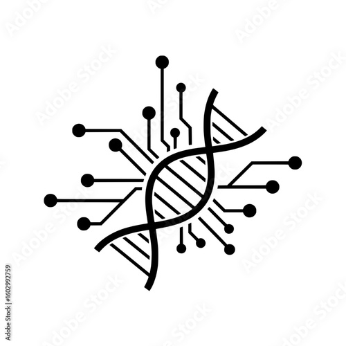 DNA double helix integrated circuit icon representing biotechnology and genetic engineering advancements