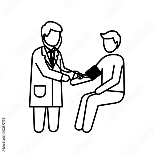 Doctor taking patient blood pressure vector icon medical healthcare checkup examination illustration