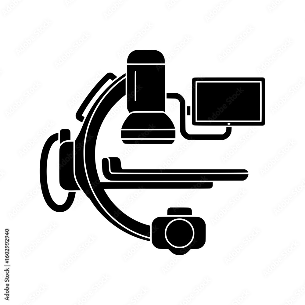 Obraz premium Medical C-arm fluoroscopy machine icon black vector graphic illustration isolated on white background