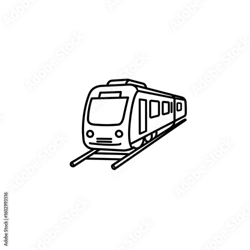 Simple Line Drawing of a Modern Electric Train on Tracks