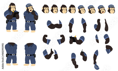 Gorilla Security Guard Character Constructor Cartoon Modular Set