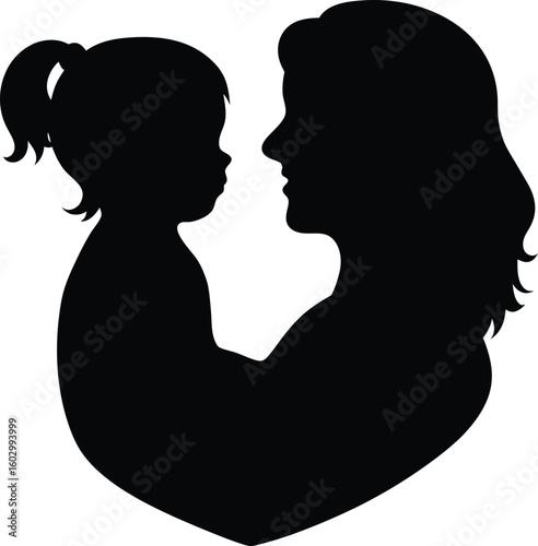 Silhouette illustration of a mother and child depicting love care and affection perfect for family related projects and graphic design applications