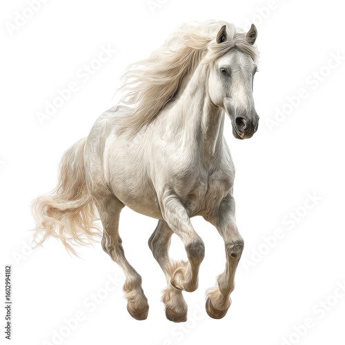 White horse in full gallop, long flowing mane