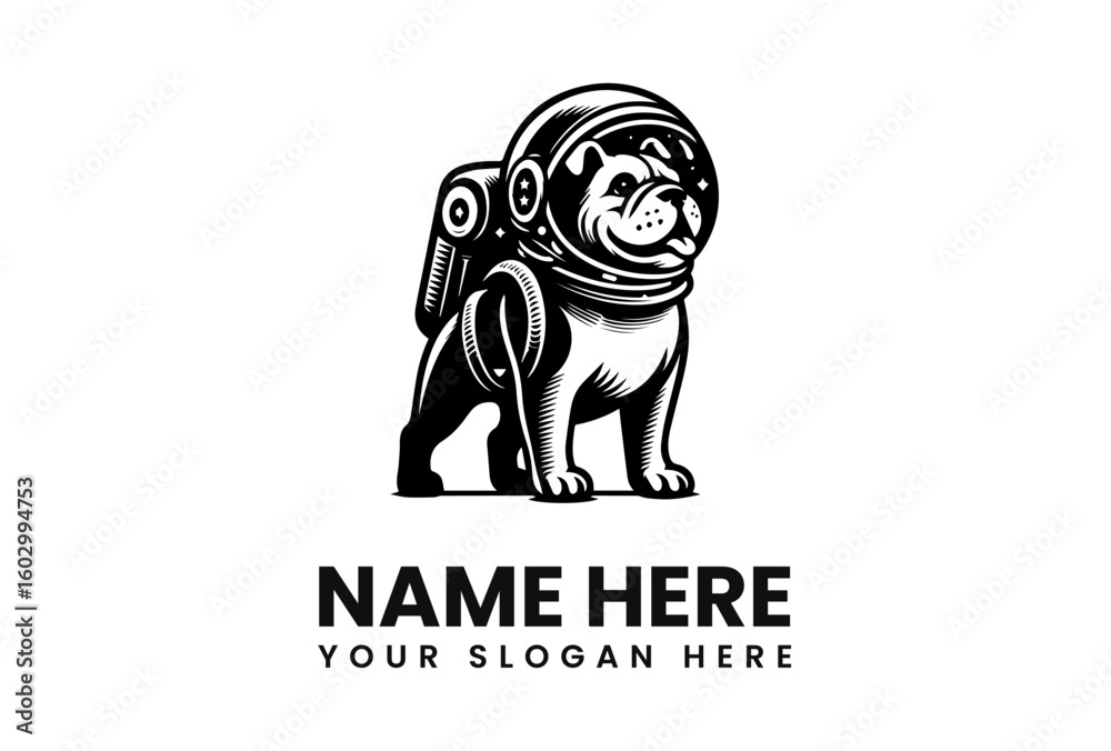 Obraz premium Bulldog Astronaut in Vintage Style Space Suit Logo Design.