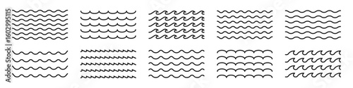 Wave line icon. Sea wave ornament pattern. Wavy zigzag lines. Editable line width