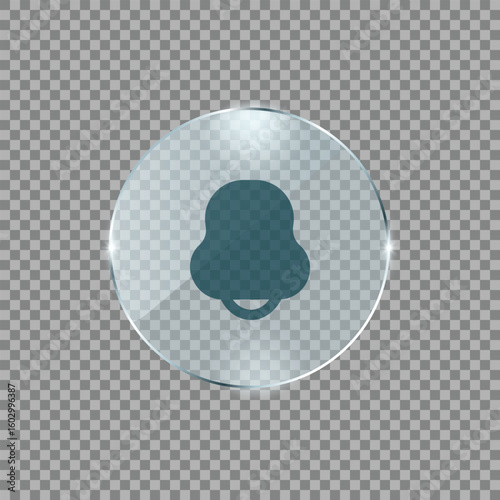 Notification bell icon in soft transparent glossy button for alerts or updates in mobile application user interface

